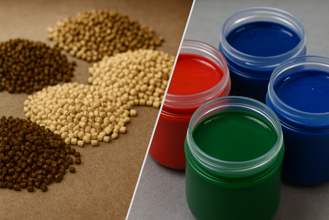 Masterbatch pellets compared with liquid color dosing